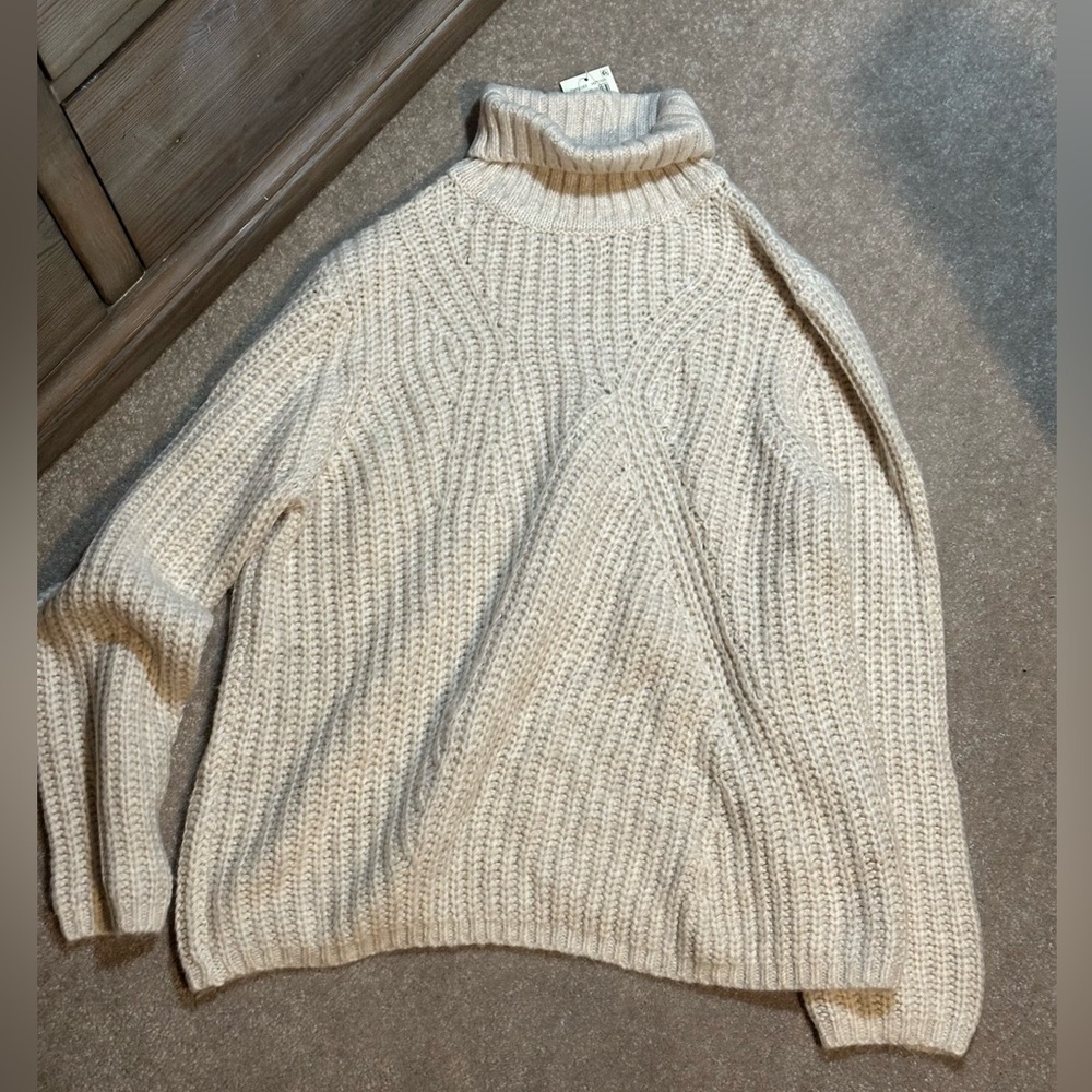 LUCKY BRAND Oatmeal Beige Traveling Rib Ribbed Turtle Neck Sweater XL - Picture 8 of 8